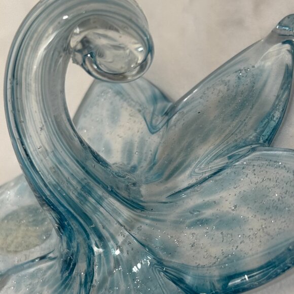 Murano Style Art Glass Hand Blown Stargazer Pale Blue Lily Flower Metallic Silve - Picture 11 of 13